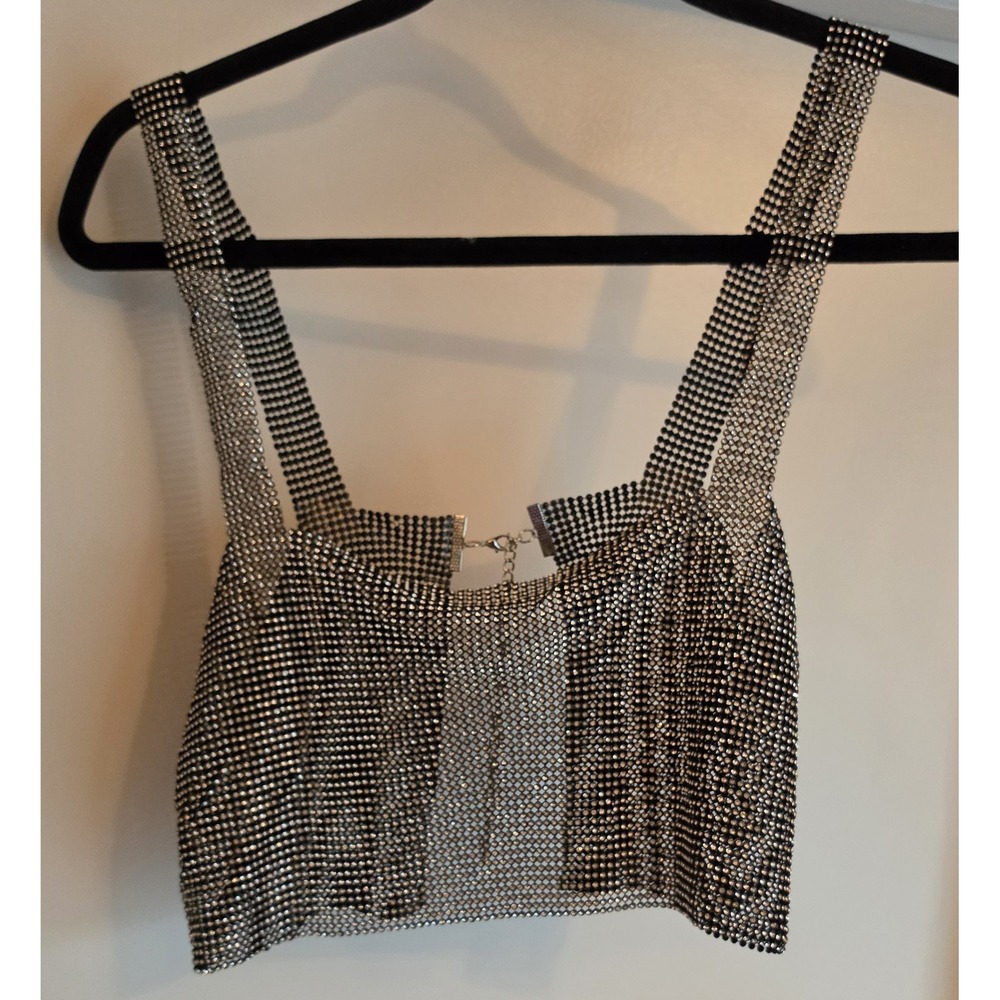 Women's Crystal Rhinestone Sleeveless Crop Top Tank Camisole Rave Festival